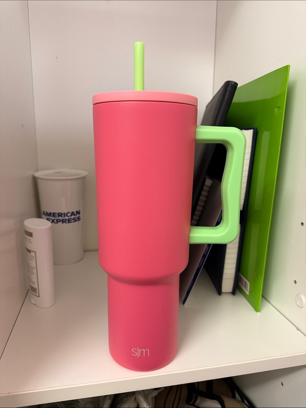 Smart Modern Pink and Light Green Insulated Travel Mug with Handle